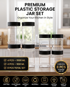 Premium Plastic Strorage Jar Set ( 4 Pcs 500ml / 4 Pcs 1000 ml )