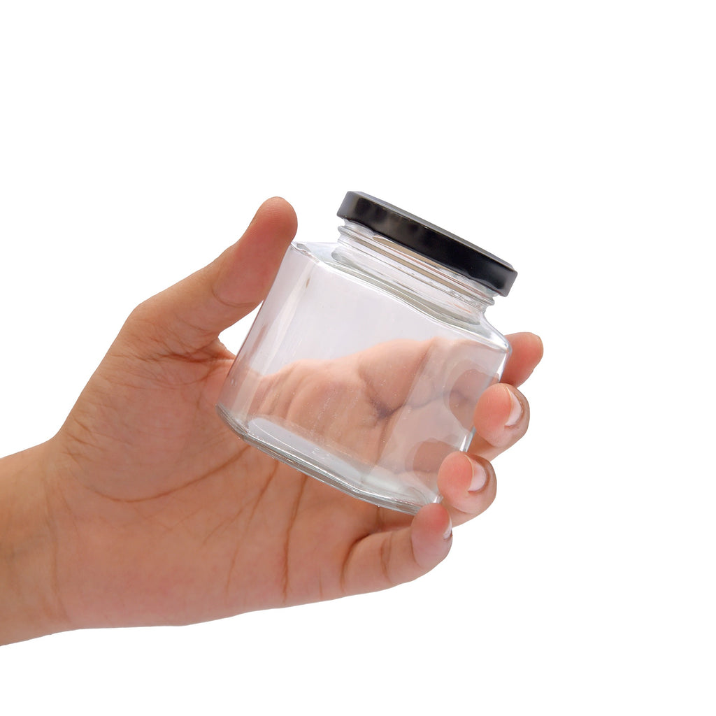 Hexagon Glass Jar 200ml 6Pcs